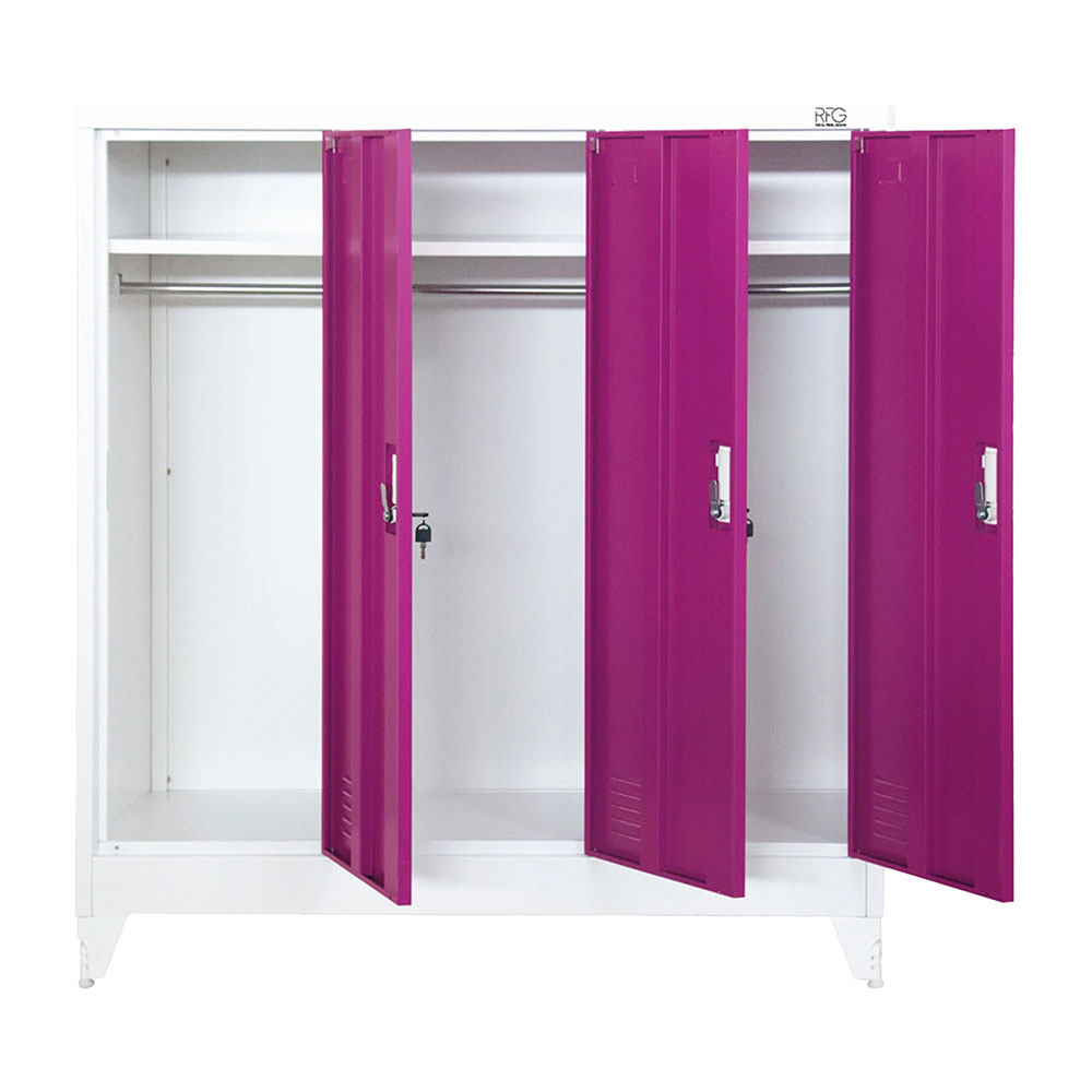 Троен метален гардероб RFG 120/40/120 см бял-лилав